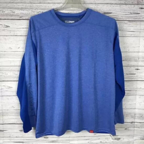 HUK Performance Fishing Men's Blue Long Sleeve Pullover Shirt Size L NWT