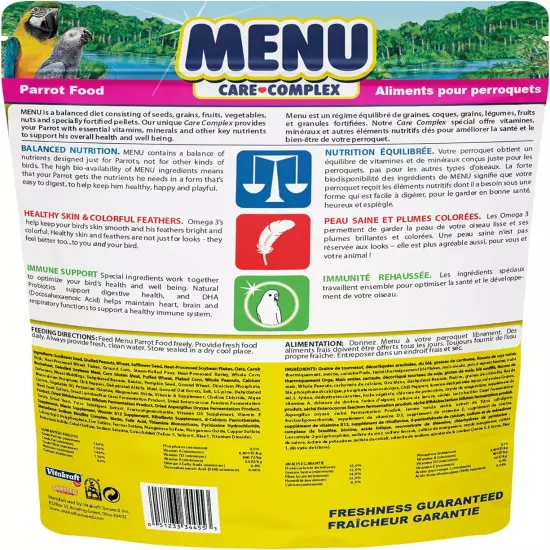 Vitakraft Menu Premium Parrot Food - Vitamin-Fortified - Macaw, Amazon, Conure, 