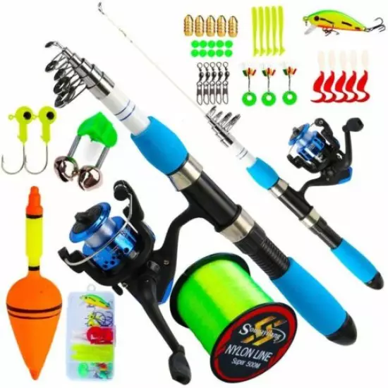 Telescopic Fishing Rod & Reel Combo Kit For Kids Travel Spinning Pole Tackle Set