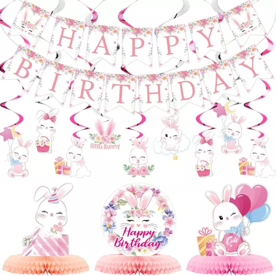 26 Pcs Easter Bunny Birthday Party Decorations Kit Bunny Party Supplies Bunny...