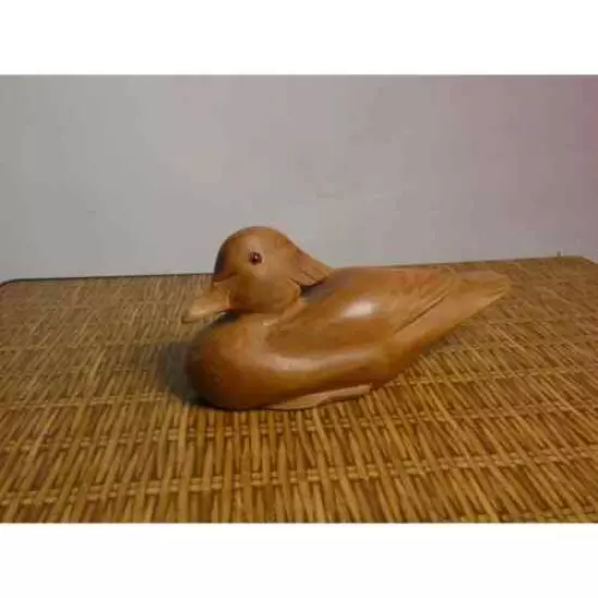 Vintage Wooden Duck Decoy With Glass Eyes