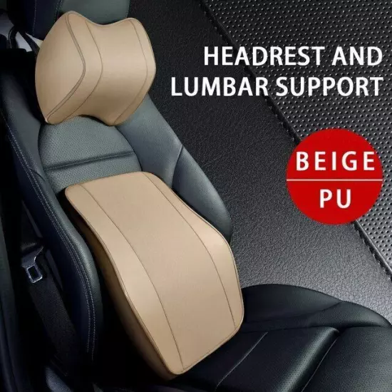 PU Leather Headrest Pillow Car Neck Rest Head Support Cushion Set Lumbar Pillow