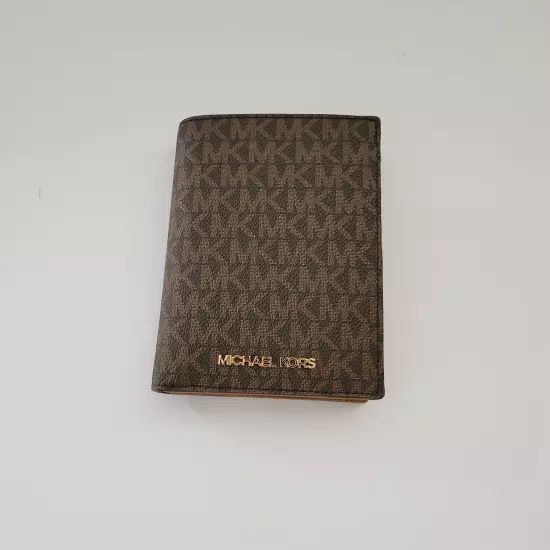 Michael Kors Jet Set Travel Passport ID Wallet MK Logo Brown Holder