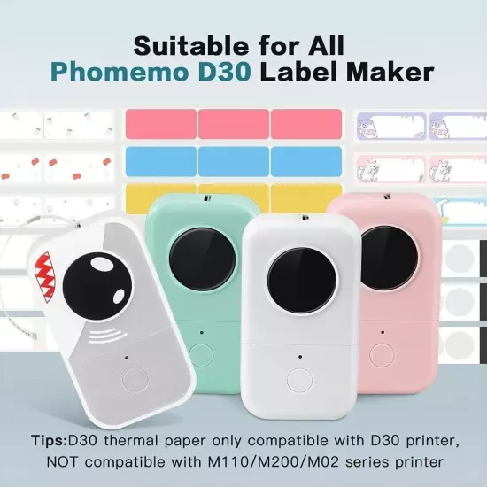 Phomemo D30 3 Roll Adhesive Cute Pattern Label Paper 0.55" x 1.96" 14mm 