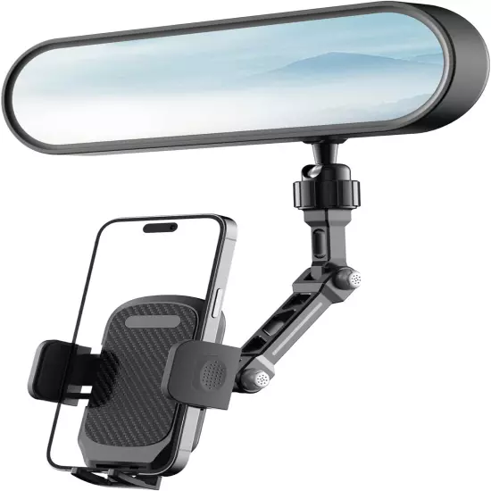 Rear View Mirror Phone Holder, Premium Aluminum Alloy Mount with Multi-Angle Adj