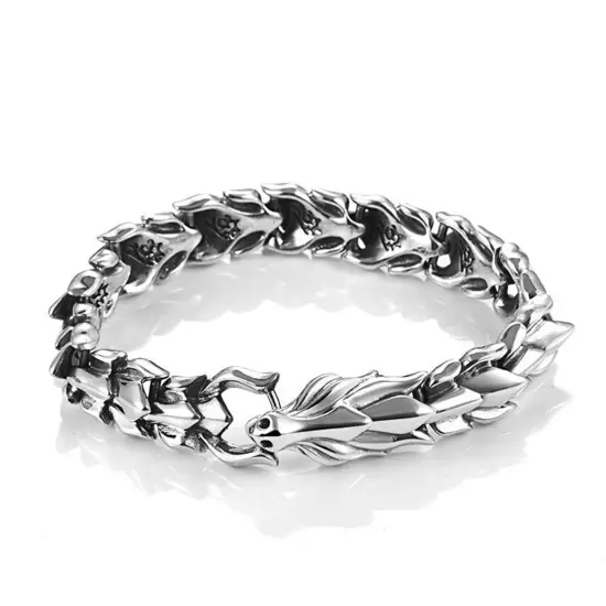 Viking Bracelet For Men stainless Steel Silver Gothic Dragon Link Chain Jewelry