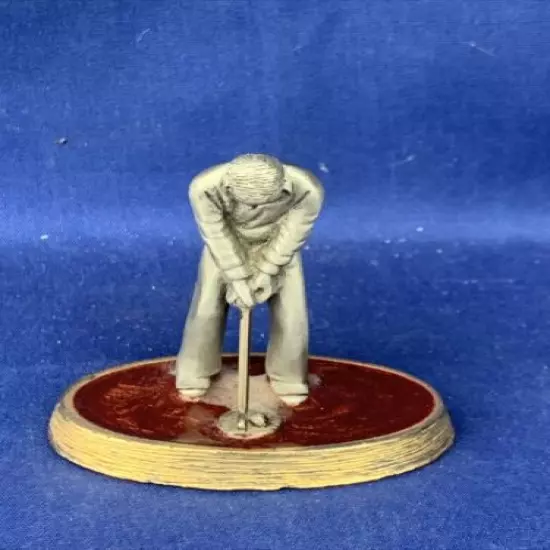 Vintage Pewter Golfer Golf Putter Game Ball Glazed Marble Gold Base ooAK❤️sj7m4s