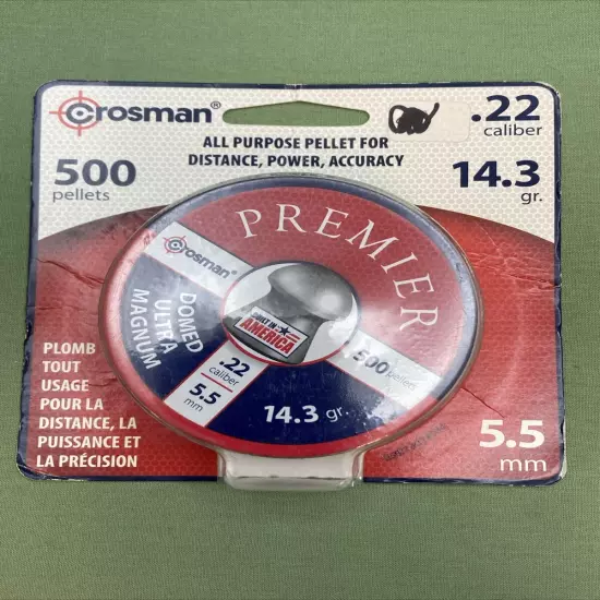 NEW CROSMAN LDP22 PREMIER AIRGUN ALL PURPOSE DOMED PELLET 14.3 GR .22 CAL 500CT