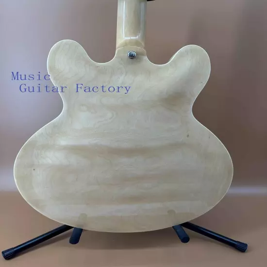 Semi-Hollow Body Natural Electric Guitar Transparent Pickguard Fixed Bridge