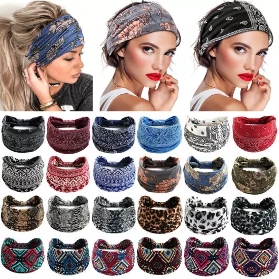 BOHO Wide Women Stretch Headband Turban Sport Yoga Knotted Hair Band Head Wrap N