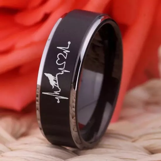 8MM Wolf with Heart Beat Tungsten Carbide Ring Band Wedding Comfort Fit Ring