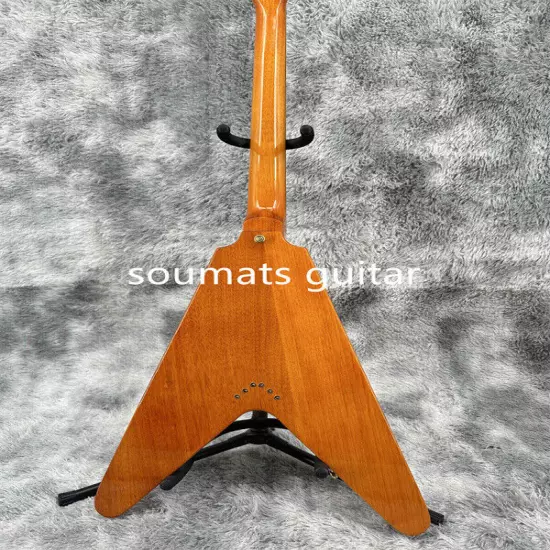 Natural Flying V Electric Guitar Accessories Mahogany Neck Gold Hardware