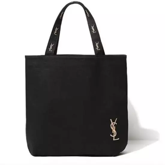 Yves Saint Laurent YSL Tote Bag Black Gold Embroidery Logo Novelty