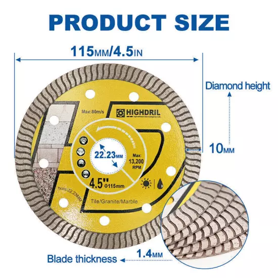 2pcs 4.5" Turbo Diamond Saw Blade Porcelain Marble Granite Cutting Disc Cutter