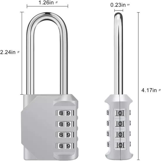 Combination Locker Lock, 4 Digit Outdoor Padlock for Gym, School, Gates, Doors, 