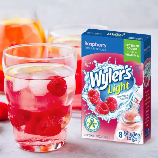 Wyler's Light Singles To Go Powder Packets, Water Drink Mix, Raspberry, 8 Pac...