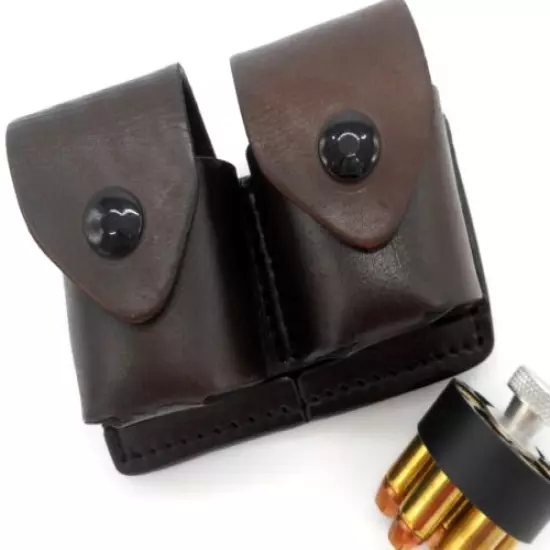 TAGUA DARK BROWN LEATHER DOUBLE SPEEDLOADER POUCH for .38 .357