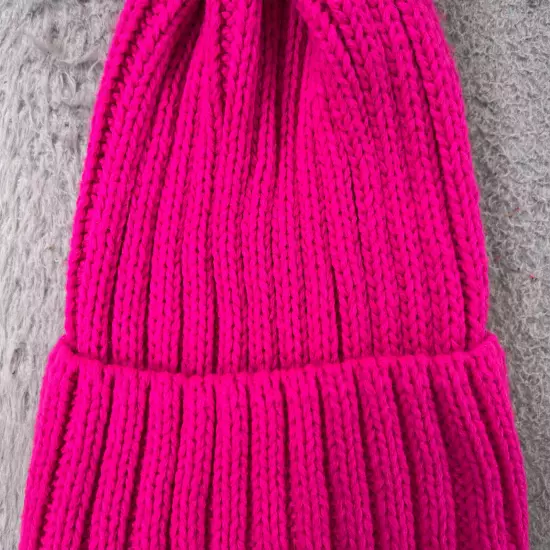 BP Nordstrom Beanie Toque Womens One Size Hot Pink Knit Detachable Pom Acrylic