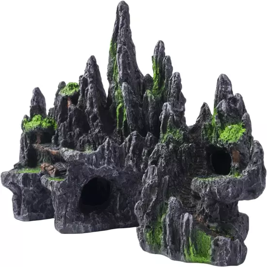 Mountain View Aquarium Ornament with Tree House Cave Bridge Resin