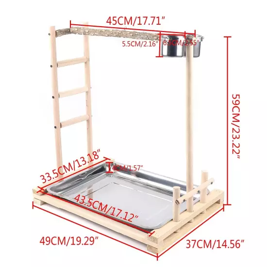 Wooden Perches Bird Stand Large Parrot Perch Playstand with Steel Tray + 2*Fo...