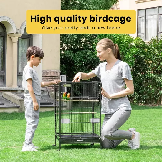 30 Inch Height Wrought Iron Bird Cage with Rolling Stand for Parrots C