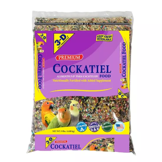 3-D Pet Products Premium Cockatiel Mix Bird Food Seeds, with Probiotics, 9 lb