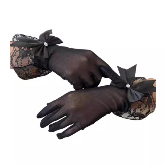 Women Short Bow Lace Floral Gloves Gothic Bride Wedding Mittens Sunscreen Gloves