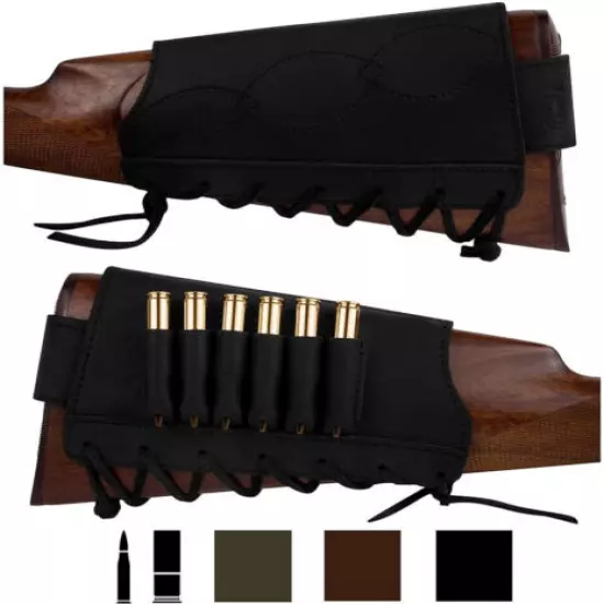 Rifle Buttstock Ammo Holder Butt Stock Chin Rest Ammunition Pouch Belt Leather