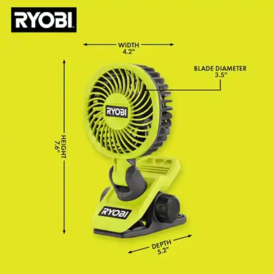 Ryobi USB Lithium Clamp Fan Kit With 2.0 Ah USB Lithium Battery And Charge Cord