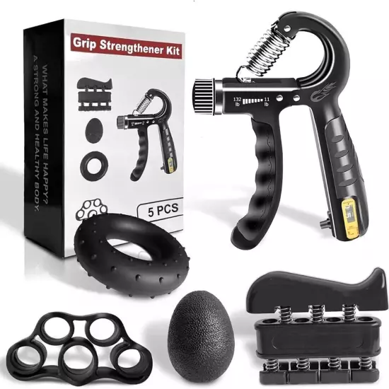 Grip Strength Trainer Kit (5 Pack), Adjustable Resistance Hand Grip Strengthener