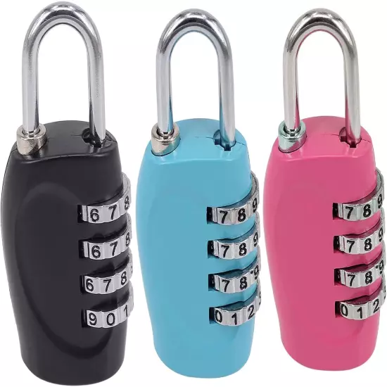 3 Pack Luggage Locks Travel Security 4Digit Combination Padlocks with Alloy Body