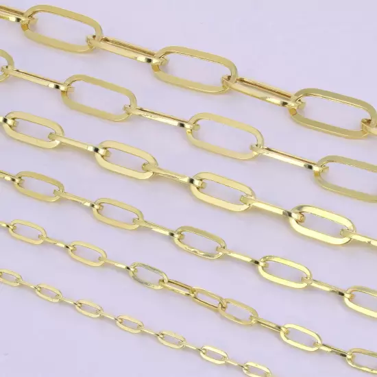 14k Yellow Gold Paperclip 3mm-7mm Chain Cable Rolo Link Pendant Necklace 16"-24"