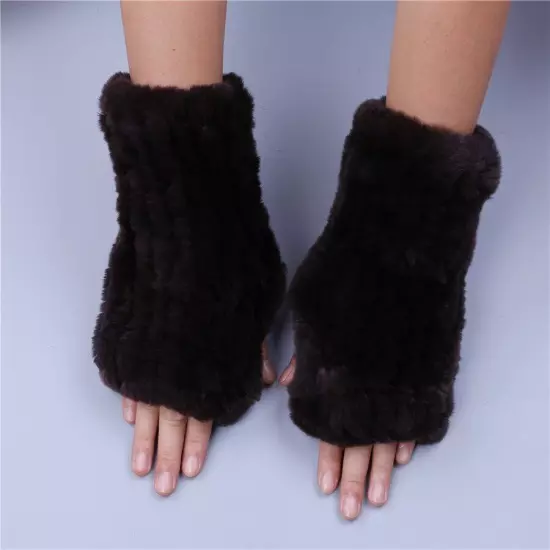 Real Rex Rabbit Fur Women's Gloves Mittens Girl Fingerless Wrist Warmer Elastic