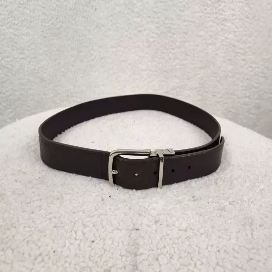 Coach Men Belt Medium Brown Leather Embossed Logo Silver Buckle