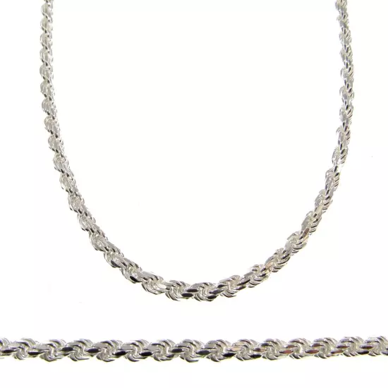 3MM Solid 925 Sterling Silver Italian DIAMOND CUT ROPE CHAIN Necklace Italy