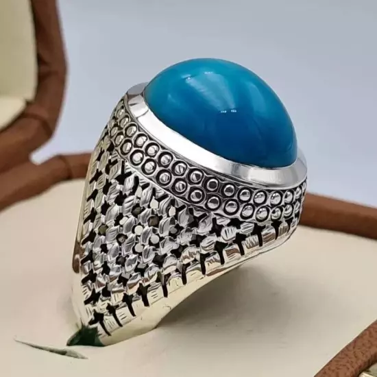 Old Mine Feroza Ring - Natural Turquoise Stone in Stunning Robin Blue Color