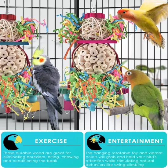 Conure Toys, 2PCS Bird Parrot Foraging Shredder Hanging Toys Sola Balls Sepak Ta