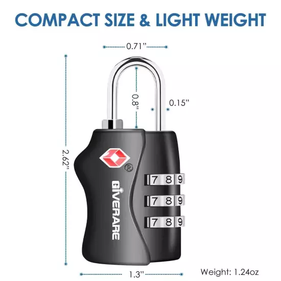 2 Pack TSA Approved Travel Luggage Locks, Combination Lock Keyless, 3-Digit P...