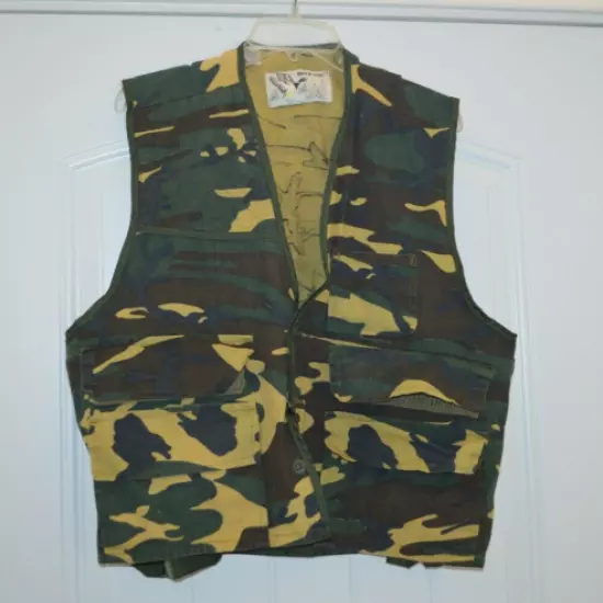 Vintage Mens Duck Bay Camouflage Shooting Hunting Button Vest Pockets Cotton XL