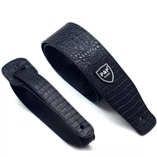 Embossed Leather Adjustable Guitar Strap for Electric Acoustic and Bass Guitar