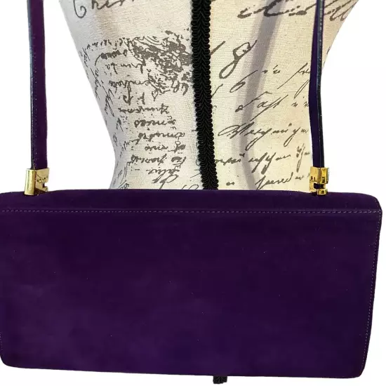 St. John Italy Purple Suede Shoulder Bag Evening Bag Vintage Gold Accents New