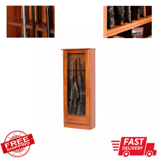 10-Gun Cabinet Traditional(Tempered Glass) (Felt-Lined Barrel Rest, Butt Plate) 