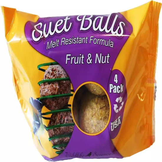 Melt Resistant Suet Balls Variety 16 Pack, 4 Wrapped Packs of 4 Bird Suet Balls