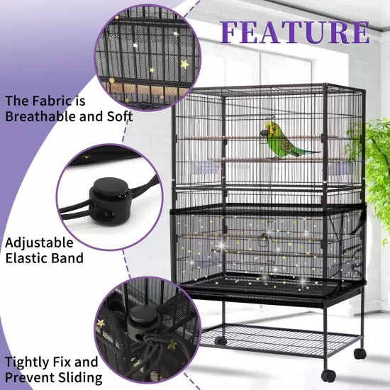 2Pcs Bird Cage Cover, Adjustable Bird Cage Seed Catcher, Large Soft Nylon Mes...