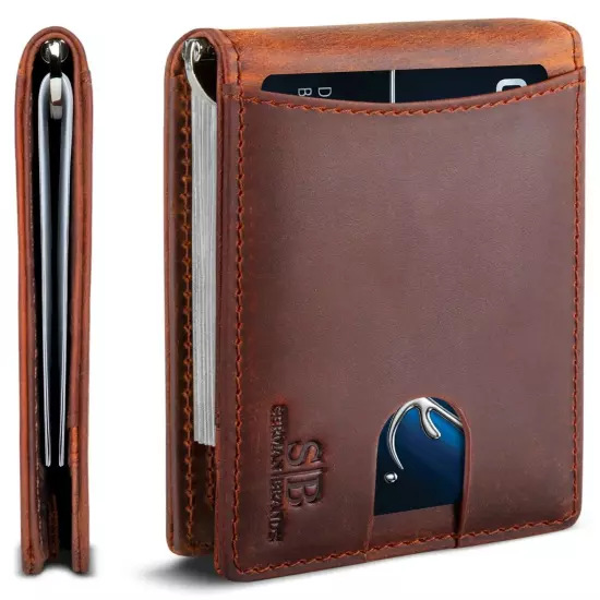 SERMAN BRANDS- Genuine Leather RFID Blocking Slim Minimalist Front Pocket Wallet