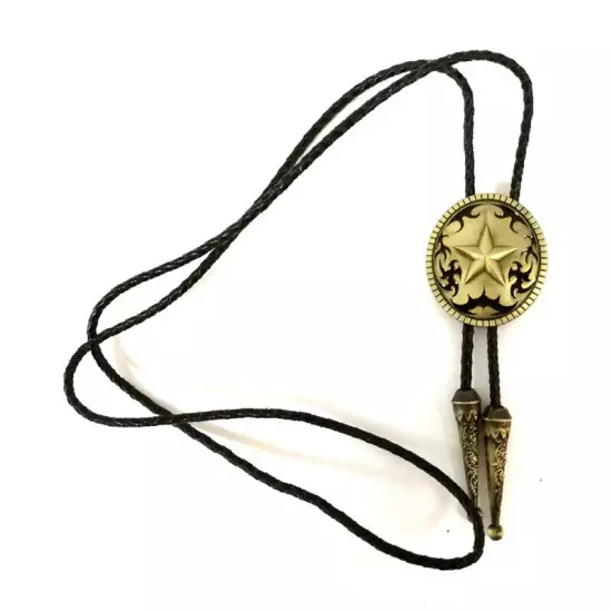 Vintage Bolo Tie Western Cowboy Texas Ranger Star Mens Wedding Necklace Alloy