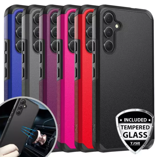 For Samsung Galaxy A15 A35 5G Phone Case Rubber Hard Hybrid Cover+Tempered Glass