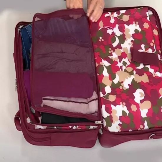 Samantha Brown Luggage 22" Upright Spinner Travel Packing Cubes Burgundy