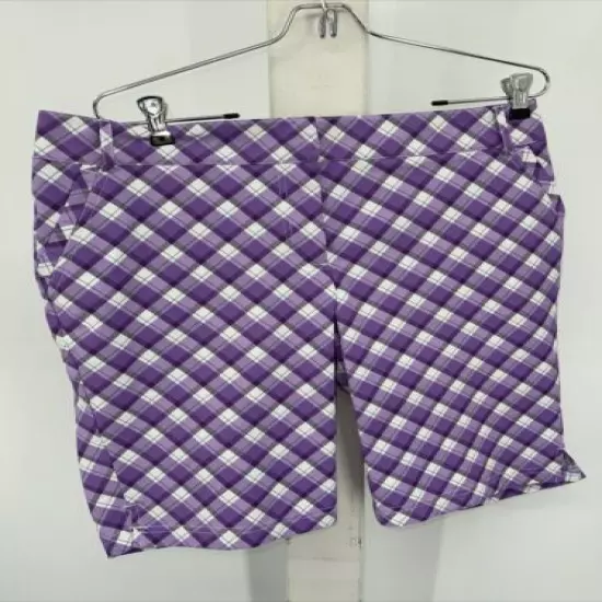 AUR Ladies Golf Shorts Size 8 Purple White Diamond Plaid