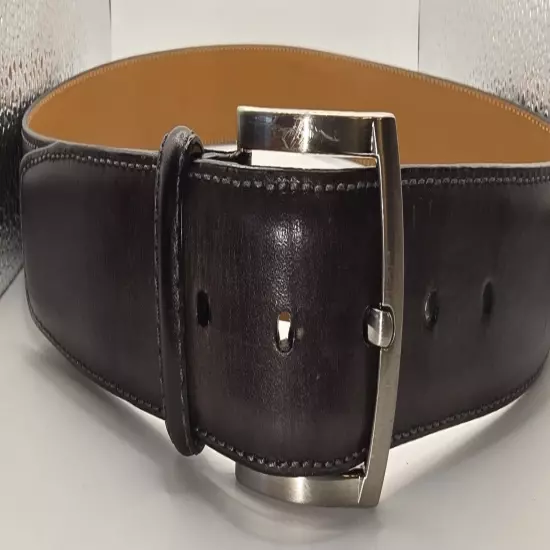 Magnanni TANNER Men’s Sz 32 Dark Brown Leather #1252 Dress Silver Buckle Belt